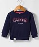 Pink Rabbit Fleece Knit Full Sleeves Pullover Sweatshirt with Text Print - Navy Blue