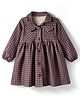 Babyhug Cotton Woven Full Sleeves Front Open Frock With Checks - Multicolour