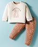 ToffyHouse Knitted Full Sleeves Night Suit With Bear Print - Off White