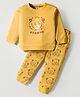 ToffyHouse Knitted Full Sleeves Night Suit With Animal Print - Mustard