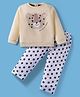 ToffyHouse Knitted Full Sleeves Top and Trouser Set With Animal & Polka Dot Print - Yellow