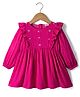 Babyhug Cotton Woven Full Sleeves Frock with Floral Embroidery & Frill Detailing - Pink