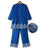 Pine Kids Cotton Woven Full Sleeves Pintuck & Embroidered Detailing Top & Pant Set - Blue