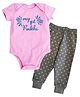 Kadam Baby Cotton Knit Raksha Bandhan Theme Half Sleeves My 1st Rakhi Text Printed Onesie With Joggers - Pink