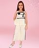 Cutecumber Woven Sleeveless Polka Dots Printed Floral Applique Detailed Coordinating Top & Culottes Set - Cream