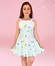 Cutecumber Cotton Knit Sleeveless Floral Printed Bow Applique & Unicorn Patch Detailed Dress - Aqua Blue