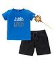 Kadam Baby Cotton Knit Raksha Bandhan Theme Half Sleeves Little Bro Text Printed Tee & Shorts With Rakhi Set - Blue