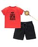 Kadam Baby Cotton Knit Raksha Bandhan Theme Half Sleeves My Sister Has An Awesome Brother Text Printed Tee & Shorts With Rakhi Set - Red