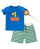 Kadam Baby Cotton Knit Raksha Bandhan Theme Half Sleeves 1 Bro Text Printed Tee & Shorts With Rakhi Set - Blue