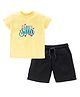 Kadam Baby Cotton Knit Raksha Bandhan Theme Half Sleeves Little Sister Text Printed Tee & Shorts Set - Yellow