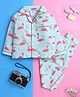 Knitting Doodles Pure Cotton Woven Full Sleeves Flamingo Printed Night Suit Set - Light Green