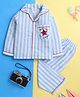 Knitting Doodles Rayon Woven Full Sleeves Striped & Starfish Embroidered On Pocket Night Suit Set - Blue & White