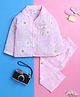 Knitting Doodles Rayon Woven Full Sleeves Daisies Printed Coordinating Night Suit Set - Pink