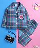 Knitting Doodles Rayon Woven Full Sleeves Checked Coordinating Night Suit Set - Blue