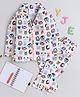 Knitting Doodles Rayon Woven Full Sleeves Baby Animals Printed Coordinating Night Suit Set - White