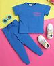 Knitting Doodles Pure Cotton Knit Half Sleeves Mini Boss Text Printed Tee & Joggers Set - Blue