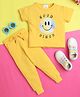 Knitting Doodles Pure Cotton Knit Half Sleeves Good Vibes Text Printed Tee & Joggers Set - Yellow