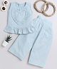 Knitting Doodles Pure Cotton Woven Sleeveless Striped & Heart Designed Top & Pant Set - Blue