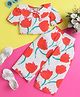 Knitting Doodles Rayon Woven Half Sleeves Floral Printed Top & Coordinating Pant Set - Off White & Red