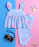Knitting Doodles Rayon Woven Frill Sleeves Floral Printed Top & Coordinating Pant Set - Blue & White