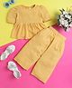 Knitting Doodles Rayon Woven Half Puffed Sleeves Polka Dots Printed Top & Coordinating Pant Set - Yellow