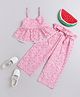 Knitting Doodles Pure Cotton Woven Sleeveless Floral Printed Top & Coordinating Pant Set - Pink