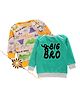 Kadam Baby Cotton Knit Raksha Bandhan Theme Pack Of 2 Full Sleeves Big Bro Text & Dinosaurs Printed Sweatshirts With Rakhi - Green & Yellow
