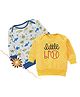 Kadam Baby Cotton Knit Raksha Bandhan Theme Pack Of 2 Full Sleeves Little Bro Text & Sharks Printed Sweatshirts With Rakhi - Yellow & Blue
