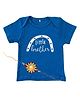 Kadam Baby Cotton Knit Half Sleeves Little Brother Text Printed Tee With Rakhi - Blue