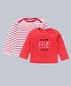 Kadam Baby Cotton Knit Raksha Bandhan Theme Pack Of 2 Full Sleeves Awesome Big Sister Text Printed & Striped Tees - Red