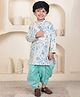 Polka Tots Cotton Woven Full Sleeves Floral Printed Kurta With Dhoti Set - Sky Blue