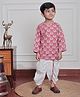 Polka Tots Cotton Woven Full Sleeves Bird Printed Kurta With Coordinating Dhoti Set - Pink