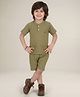 Polka Tots Cotton Knit Half Sleeves Textured Tee & Shorts Set - Green