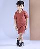 Polka Tots Cotton Knit Half Sleeves Textured Tee & Shorts Set - Brown