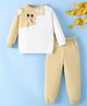 Mark & Mia Cotton Full Sleeves Winter Wear T-Shirt & Lounge Pant Set With Elephant Applique & Print - Khaki