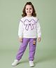 Mark & Mia Cotton Full Sleeves Winter Wear T-Shirt & Joggers Set with Bow Print - White & Purple