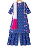 Pine Kids Cotton Woven Three Fourth Sleeves Floral Printed Kurta & Gharara with Dupatta Set - Blue