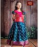 Bhartiya Paridhan Silk Half Sleeves Floral & Peacock Printed Choli & Lehenga Set - Teal Blue & Pink