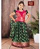 Bhartiya Paridhan Silk Half Sleeves Floral & Peacock Printed Choli & Lehenga Set - Dark Green & Pink