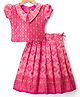 Bhartiya Paridhan Silk Woven Half Sleeves Choli Lehenga Set With Floral Foil Print - Pink