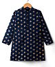Pine Kids Cotton Woven Full Sleeves Kurta with Motif Glitter Print - Navy Blue