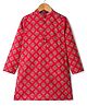 Pine Kids Cotton Woven Full Sleeves Floral Printed Kurta - Red