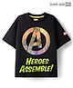 Pine Kids Marvel Single Jersey Knit Oversize Drop Shoulder Half Sleeves T-Shirt with Avengers Graphics and Holographic Print Detailing - Black