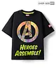Pine Kids Marvel Single Jersey Knit Oversize Drop Shoulder Half Sleeves T-Shirt with Avengers Graphics and Holographic Print Detailing - Black