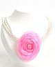 Pihoo Pearls Embellished Floral Applique Detailed Adjustable Necklace - Pink