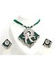 Pihoo Navratri Theme Bansuri & Peacock Feather Designed Necklace With Ear Rings Set - Green