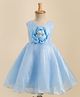 Bluebell Tissue Woven Sleeveless Party Frock With Floral Applique - Light Blue