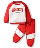 Doodle Poodle 100% Cotton Knit Full Raglan Sleeves Cut & Sew T-Shirt & Lounge Pant Set with Text Print - Red & White