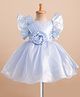 BlueBell Tissue Woven Flutter Sleeves Frock with Floral Applique - Light Blue