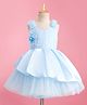 Bluebell Satin Woven Sleeveless Party Frock With Floral Applique - Light Blue